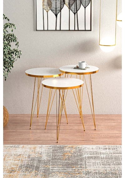 Beyaz Gold Metal Ayaklı Gold Detaylı Zigon Sehpa Beyaz Gold Metal Ayaklı Gold Detaylı Zigon Sehpa