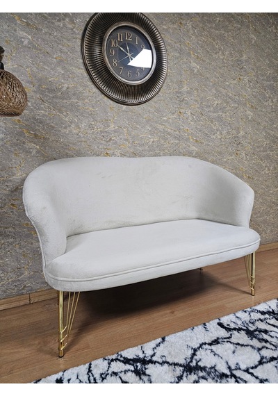 Zafir İkili Teddy Gold Kaplama Telli Ayak Çay Seti Koltuk İkili Berjer , Balkon, Salon, Ofis Krem