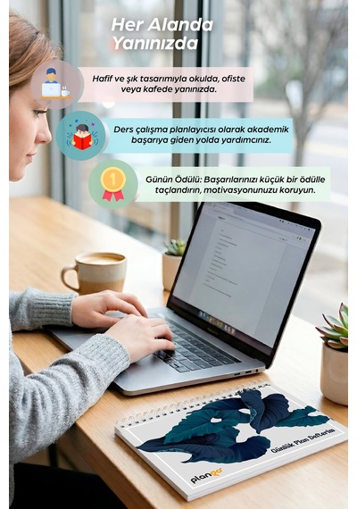 Yapraklar Spiralli Günlük Planlama Defteri - 100 Sayfa - 17x24 Planlayıcı Defter Beyaz - Bej