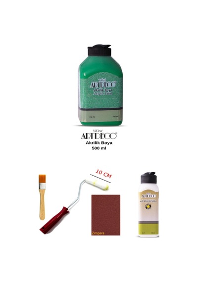 Artdeco Akrilik Boya 500 Ml Yeşil Dolap Boyama Seti Mobilya Boyama Seti Parlak Vernik