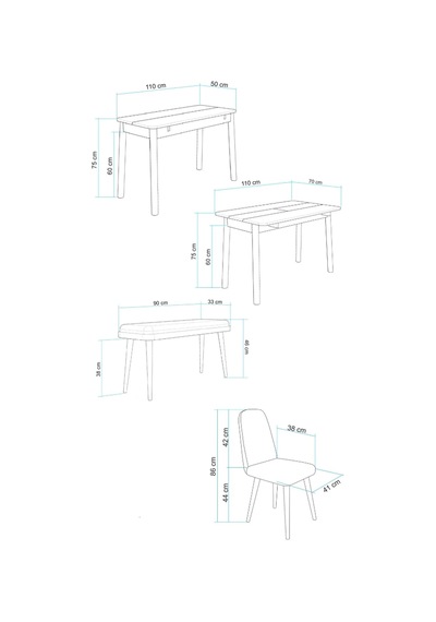 Vina Mini Açılır Mutfak Masa Takımı, Krem 1 Masa + 2 Sandalye + 1 Bench Çok Renkli