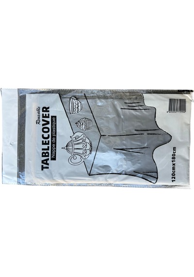 Plastik Naylon Su Geçirmez Parti Piknik Renkli Masa Örtüsü - 120x180 Cm. - Gümüş - 1 Adet Gümüş