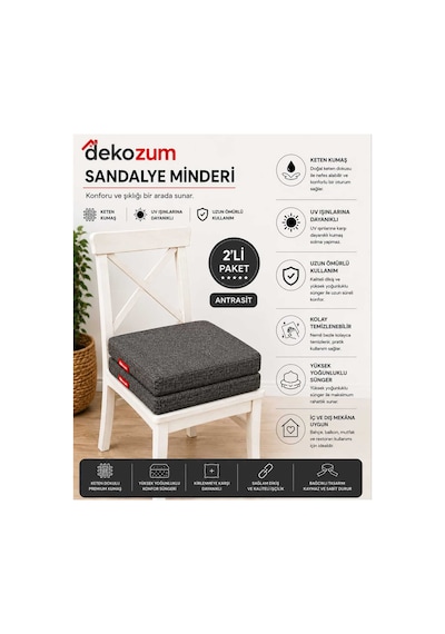 Comfort Plus Sandalye Koltuk Minderi 40x40 Bağcıklı Fermuarlı Yıkanabilir Balkon Bahçe Minderi 2 Li Antrasit 2 Li Comfort Plus Sandalye Koltuk Minderi 40x40 Bağcıklı Fermuarlı Yıkanabilir Balkon Bahçe Minderi 2 Li Antrasit 2 Li