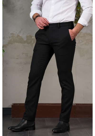 Ecer Regular Fit Yan Cep Boru Paça Erkek Kışlık Kumaş Pantolon Siyah