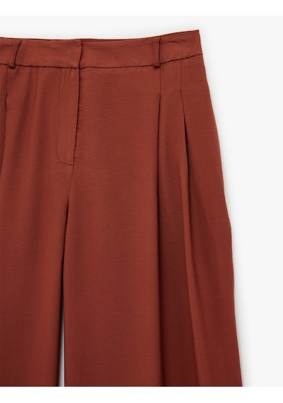 Koton Koton X Melis Ağazat - Viskon Kumaş Cepli Çift Pile Detaylı Düz Geniş Paça Baggy Pantolon Kahverengi 6sak40334pw Kahve
