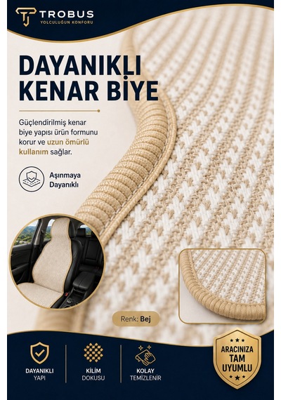 Hyundai Elantra 2016-2020 Üniversal Örme 3 Parça Minder Terletmez Kaymaz Taban Bej