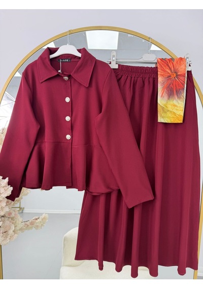 Lovie Moda Kadın Ceketli Takım Bordo