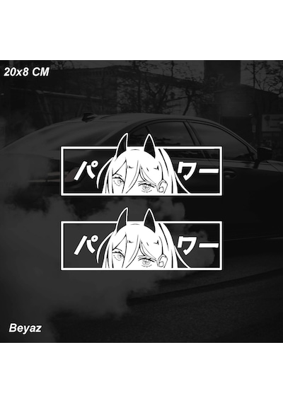 Anime Kız Power Chainsaw Man Jdm Sticker Motosiklet Araba Laptop Sticker Yapışkanlı Folyo Beyaz