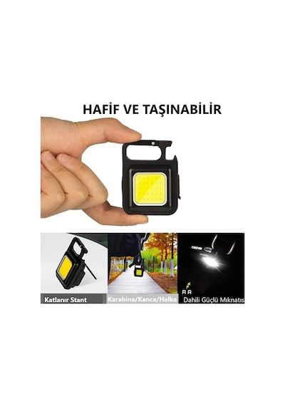 Thentech Mini Taşınabilir Güçlü Led Işıklı Şarjlı Led Anahtarlık Siyah