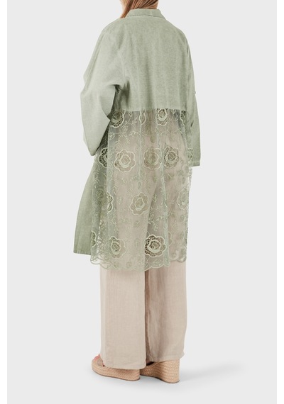 Via Dante % 100 Keten Dantel Detaylı Kimono Bayan Kimono 6909330 Haki