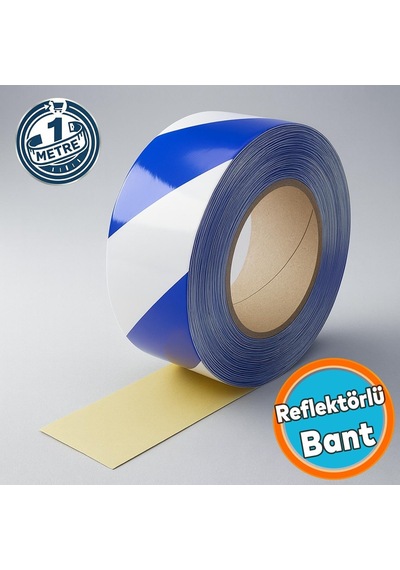 Reflektörlü Bant 5cm X 1m Mavi Beyaz Gece Görünürlüğü Artıran Güçlü Yapışkanlı Güvenlik Uyarı Şeridi