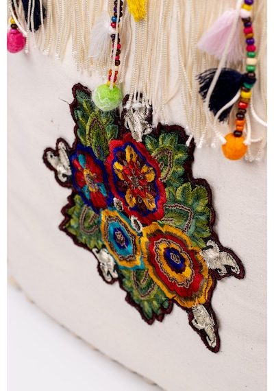 Fabric Craft Bag Omuz Çantası Bohem Nakışlı Püsküllü Pamuklu Krem 45x35 Krem