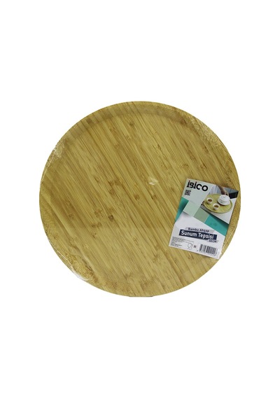 Lunaev Yuvarlak 38 Cm Ahşap Bambu Servis Sunum Tepsi - Tahtası Peynir Sunumu Açık Gri