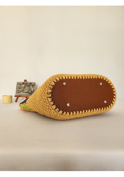 Fikriharika Design El Yapımı Papatya Motifli Kağıt İp Omuz Çantası Açık Camel - Çok Renkli