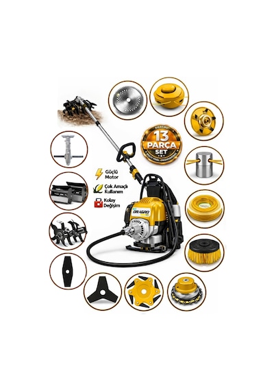 Dragro German Drg-13 + Sırt Tipi Benzinli Ot Çalı Çim Biçme Tırpanı + Full Set Hediyeli S
