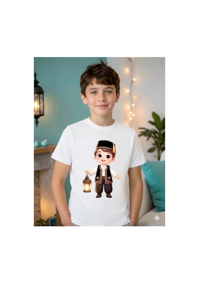 Stil-x Ramazan Bayramı Baskılı Erkek Çocuk Tshirt, %100 Pamuklu Kumaş Beyaz-3
