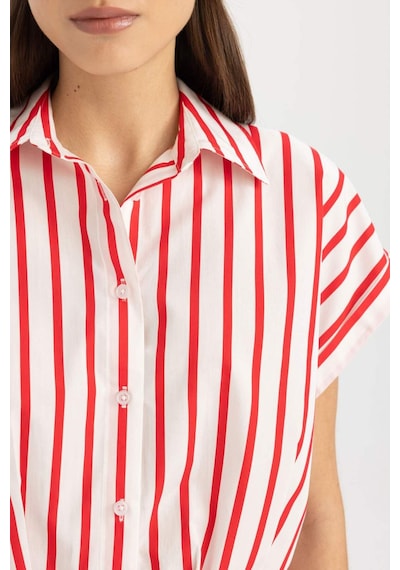 Defacto Crop Çizgili Kısa Kollu Poplin Gömlek C8748AX24SMRD117 Kırmızı