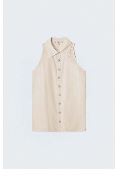 Sateen Halter Yaka Gömlek - Bej-137482