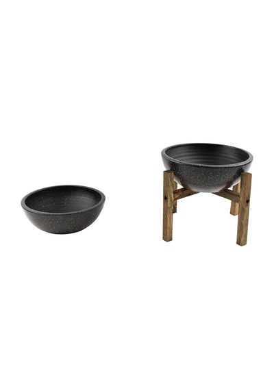 GRİ GRANİT BOYALI ARANJMAN-SUNUMLUK TOPRAK SAKSI-İKİLİ SET-20 CM ÇAP-NO:1