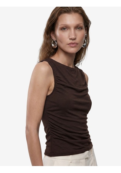 Koton Skinny Fit Bisiklet Yaka Drapeli Kolsuz Tül Bluz Kahverengi 6sak10413ek Kahve
