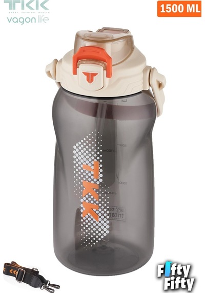 Tkk Tek Kapak Çift Kullanım Pipetli/rahat İçim Tritan Su Matarası-fftkk1027-1500 ML