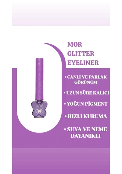 Mov Glitter Eyeliner Mor Parlak Kalem Eyeliner, Suya & Tere Dayanıklı 007 Purple