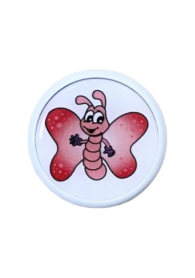 5 Adet Çocuk Odası Mobilya Kulp Tekli Düğme Çap 55 Mm Pembe Kelebek
