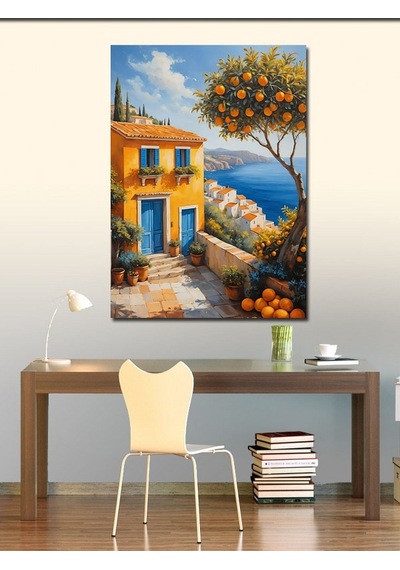 Kanvas Tablo Mavi Kapılı Sahil Evi 70cmx100cm
