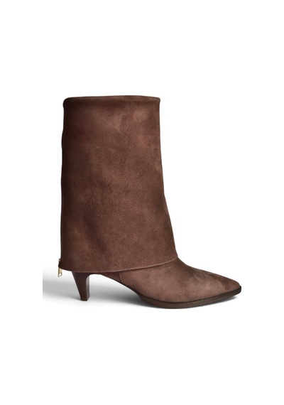 Fox Shoes Z820484202 Kahverengi Süet Kalın Topuklu Foldover Bot