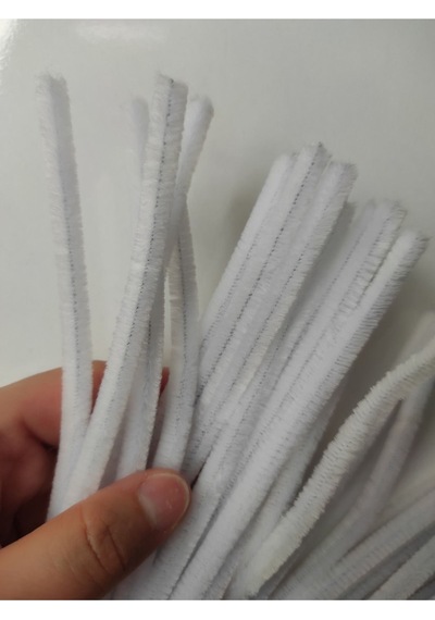50 Adet Beyaz Şönil, Çiçek Yapımına Uygun Tüylü Tel, 30 Cm 6 Mm