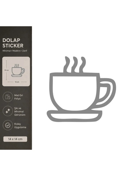 Sıcak Kupa Mat Gri Dekoratif Folyo Sticker 14x14 Cm