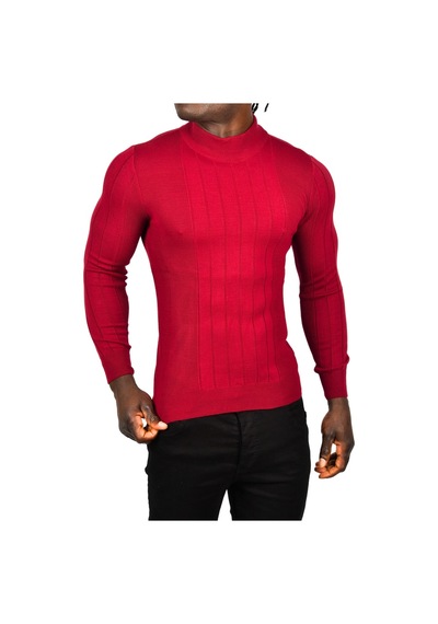 Deepsea Erkek Bordo Yarım Balıkçı Yaka Çizgili Tüylenmeyen Slim Fit Triko Kazak 2505491 Bordo