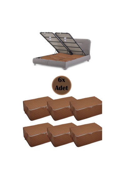 6 Adet Kapitoneli Baza Altı Hurç 60x40x22 Taba Tela 60 X 40 Kahverengi Tr Diğer
