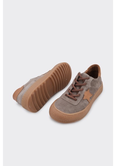 Derinet Hakiki Deri Bağcıklı Kadın Sneaker Vizon Vizon