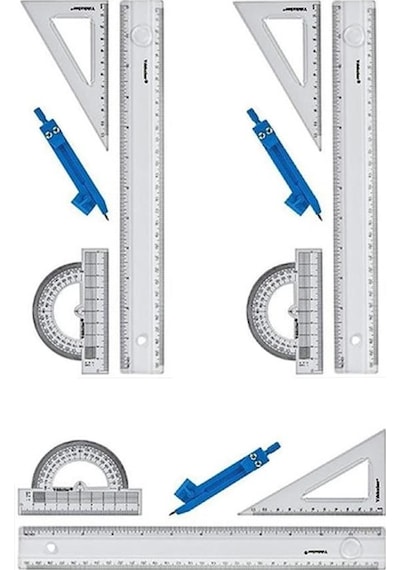 Cetvel Takımı 30 Cm 3 Paket Yıldızlar Cetvel Pergel Gönye İletki Şeffaf Çizim Takımı Pergelli Çizim Seti 4 Parça Şeffaf