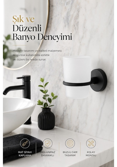 Alper Banyo Lotus Mat Siyah Eko Diş Fırçalık Plastik Tabak Ister Yapıştır Ister Montajla