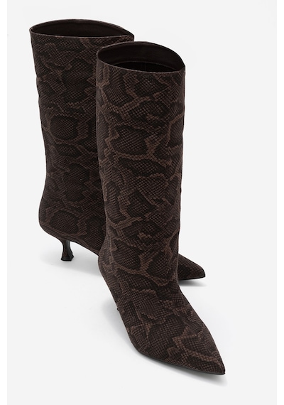 Luvishoes Luvi Shoes Crow Kahverengi Desenli Sivri Burunlu Kadın Topuklu Kısa Çizme Kahverengi