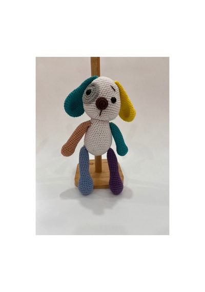 El Yapımı Amigurumi Köpek Oyuncak Renkli Kulak Örgü Bebek & Çocuk Hediyesi 21cm Sarı + Turkuaz Kulak