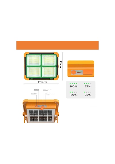 Taşınabilir Solarlı Çalışma Ve Kamp Işığı, Powerbanklı Güneş Enerjili Işıldak,fener-150w 200 Lümen 264 Ledli-kçk