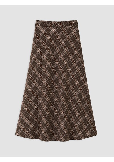 Lcwaıkıkı Classic Kahverengi Pileli Ekose Poplin Etek