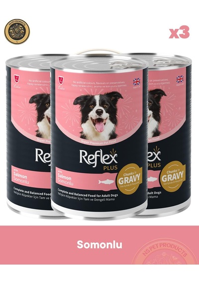 Reflex Plus Sos İçinde Et Parçacıklı Somonlu Yetişkin Köpek Maması 3x400gr