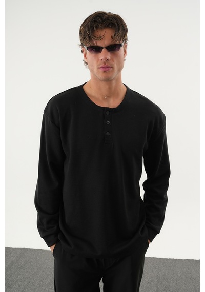 Redline Taren Oversize Erkek Kışlık Düğmeli Sweatshirt SIYAH