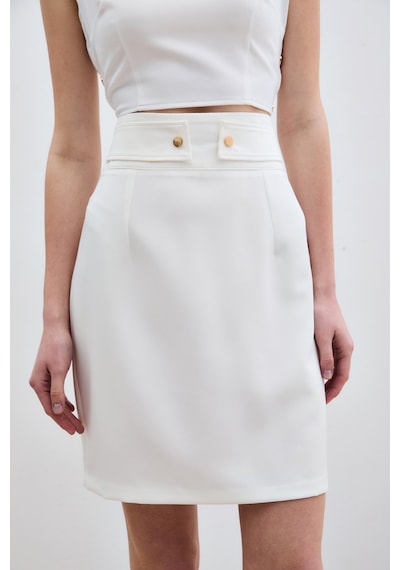 Sateen Çıt Aksesuarlı Mini Etek - Ekru-134900 Ekru