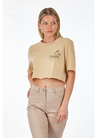 Only Sıfır Yaka Bej Kadın Crop T-shirt 15290663 001