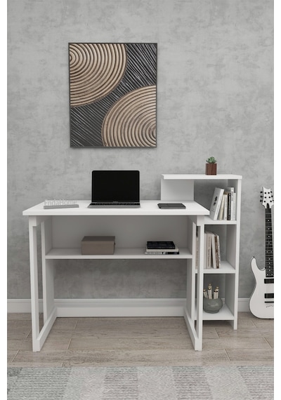 Lotus 5 Raflı Çalışma Masası Laptop Bilgisayar Masası Ofis Ders Yemek Çocuk Masası Beyaz Lotus 5 Raflı Çalışma Masası Laptop Bilgisayar Masası Ofis Ders Yemek Çocuk Masası Beyaz