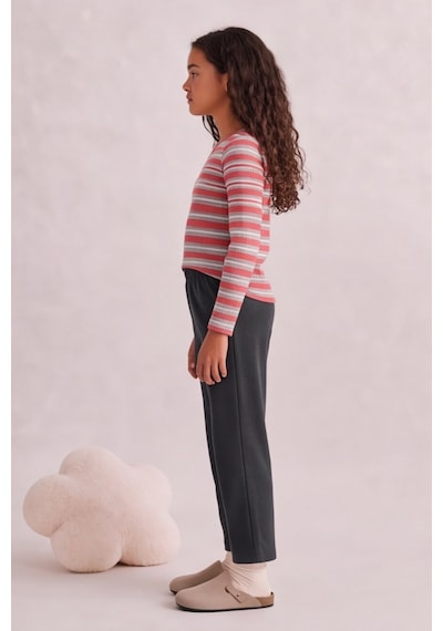 Esila Kids Kız Çocuk Çizgili Uzun Kollu Tişört Ve Rahat Kesim Pantolon Takım Bordo