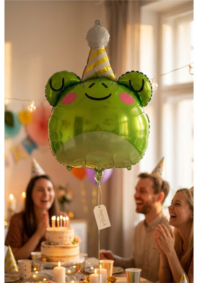 Şapkalı Safari Kurbağa Kafa Folyo Balon 73x52 Cm Safari Temalı Çocuk Doğum Günü Parti Süsü Çok Renkli