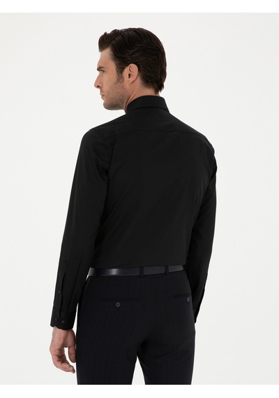 Cacharel Siyah Slim Fit Uzun Kollu Basic Gömlek