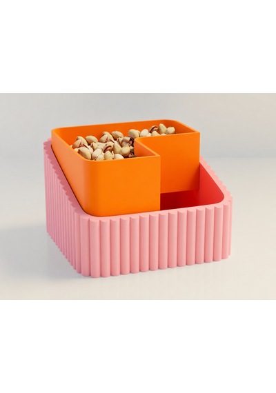 3d Baskı Fıstık Kasesi - Çift Hazneli Kabuk Ayırıcı Sunum Kasesi - Pembe Turuncu Diğer