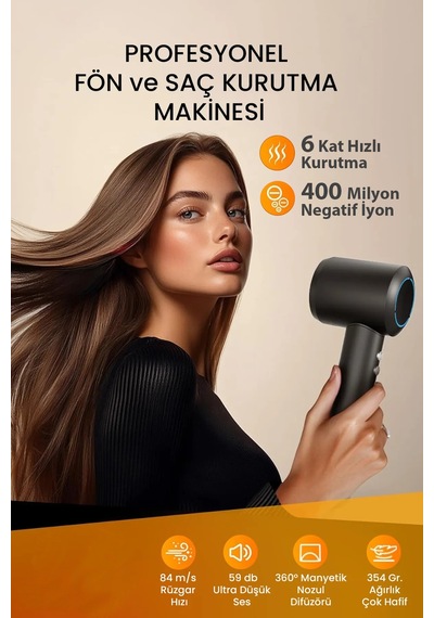 X116 Ultra İyonlu Saç Kurutma Makinesi Ultra Sessiz Ve Hızlı Kurutma Siyah - 688836332